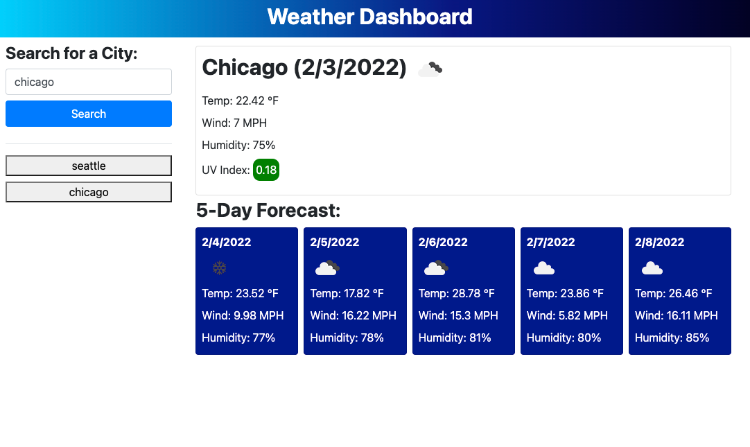 Weather Dashboard screenshot